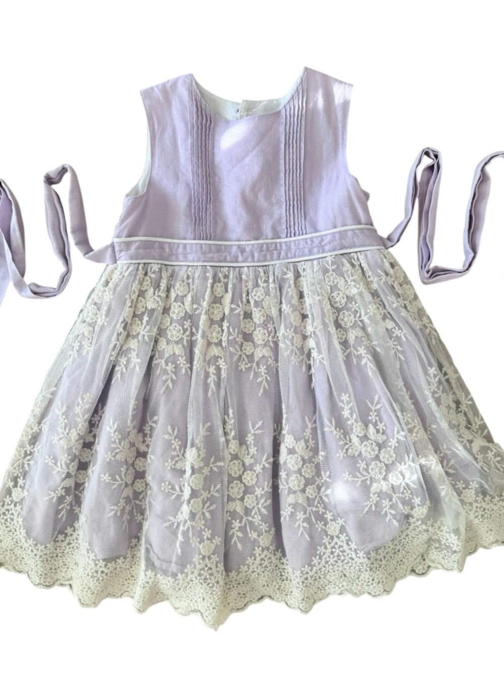Caroline Kate Lavender Lace Overlay Linen Dress 6